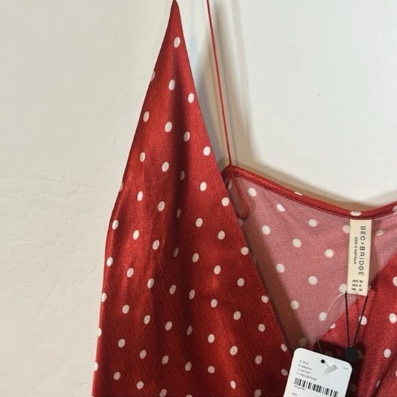 Bec and Bridge Bonjour Dress Red Polka Dot Leg Slit Strappy Crossover Size 6 NWT - Picture 6 of 10